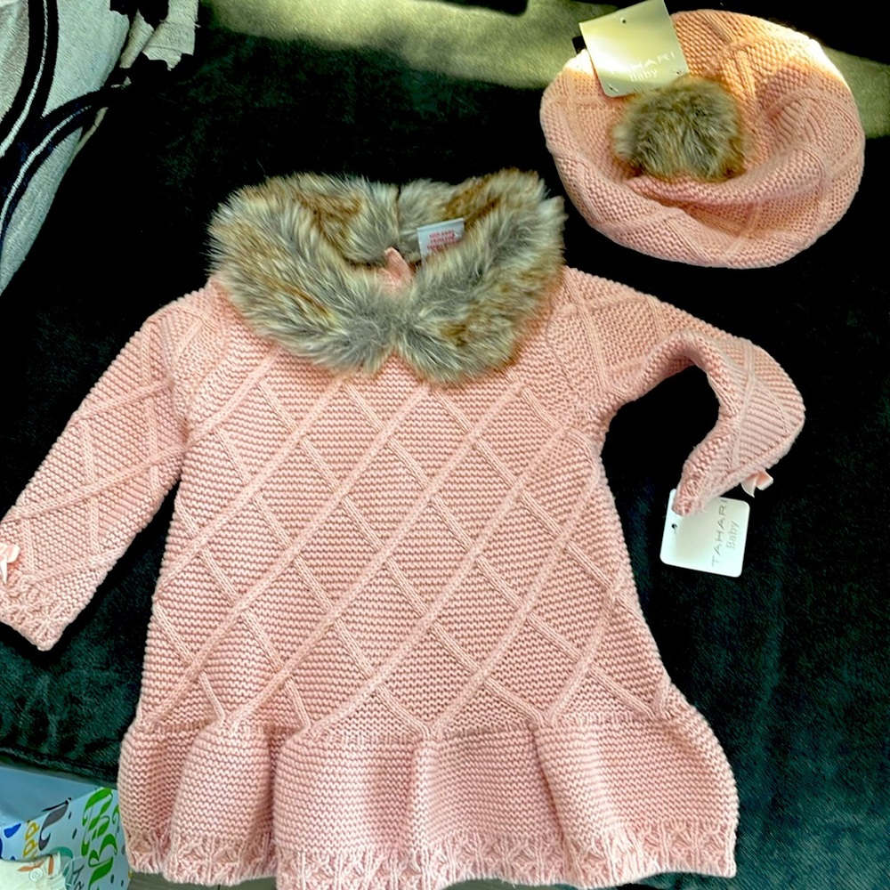Baby sweater and matching hat, Tahari  new with tags. Warm weather outfit